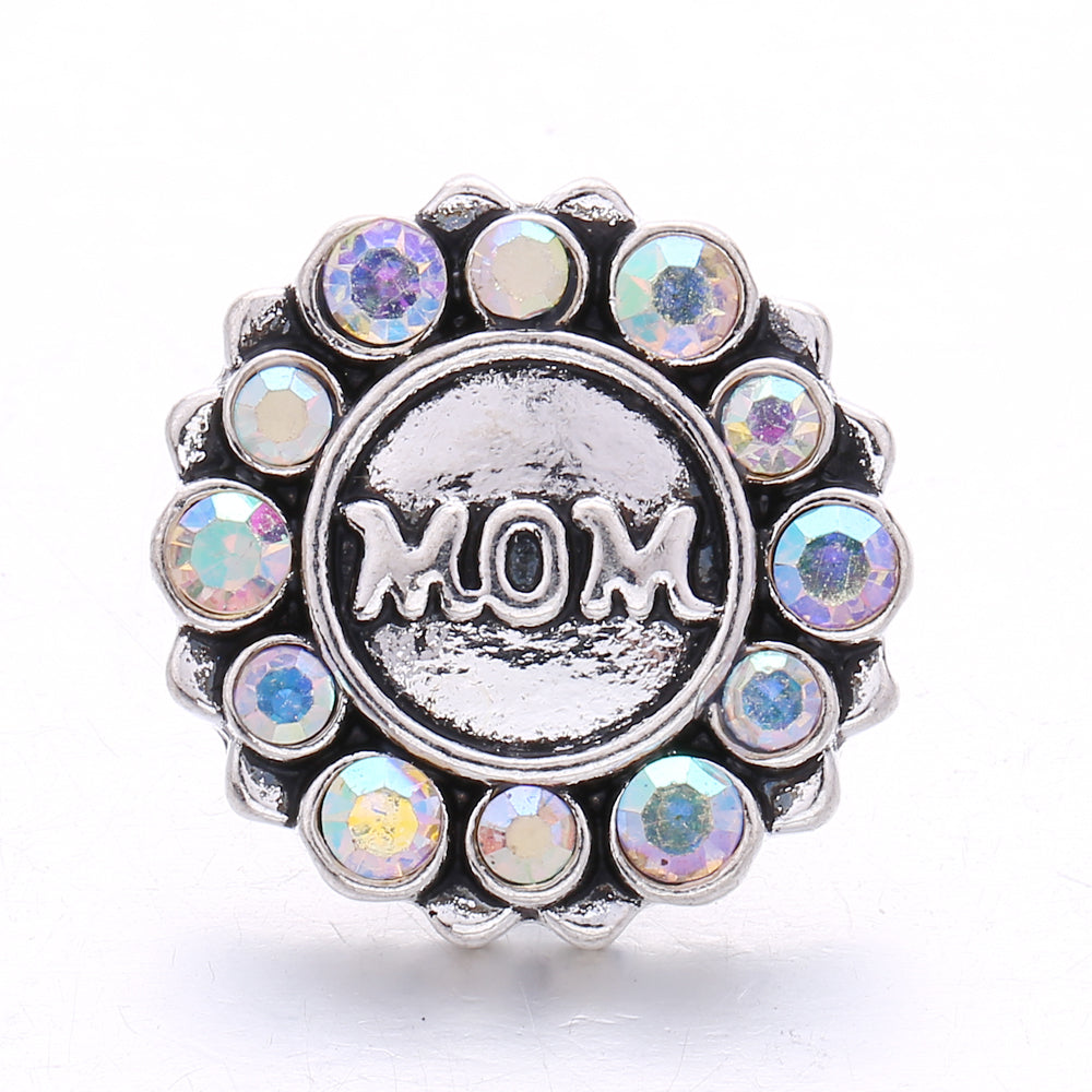 Shiny Rhinestone Inlaid 18mm Snap Button Charm Zinc Alloy Charms