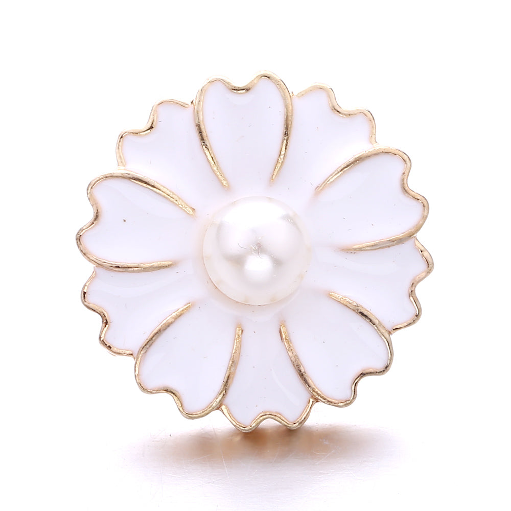 Interchangeable 18mm Pearl Snap Charms with Floral Rhinestone Designs