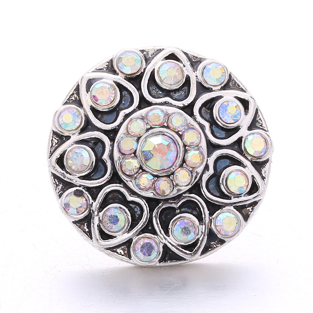 Shiny Rhinestone Inlaid 18mm Snap Button Charm Zinc Alloy Charms