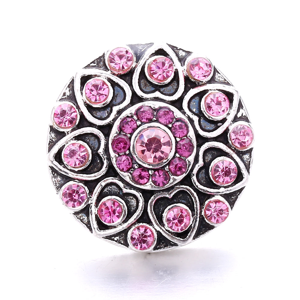 Vintage Pink Rhinestone 18mm Snap Charm | Retro Interchangeable Jewelry Charm