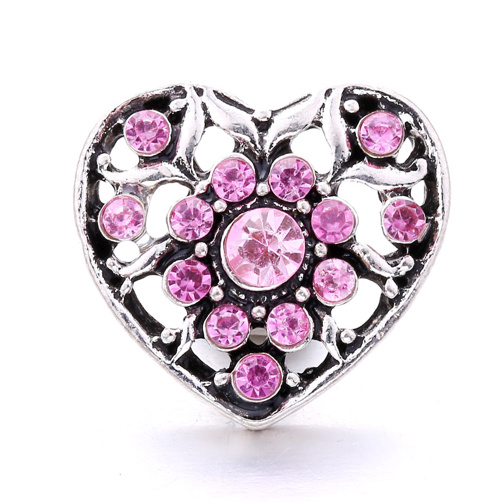 Vintage Pink Rhinestone 18mm Snap Charm | Retro Interchangeable Jewelry Charm
