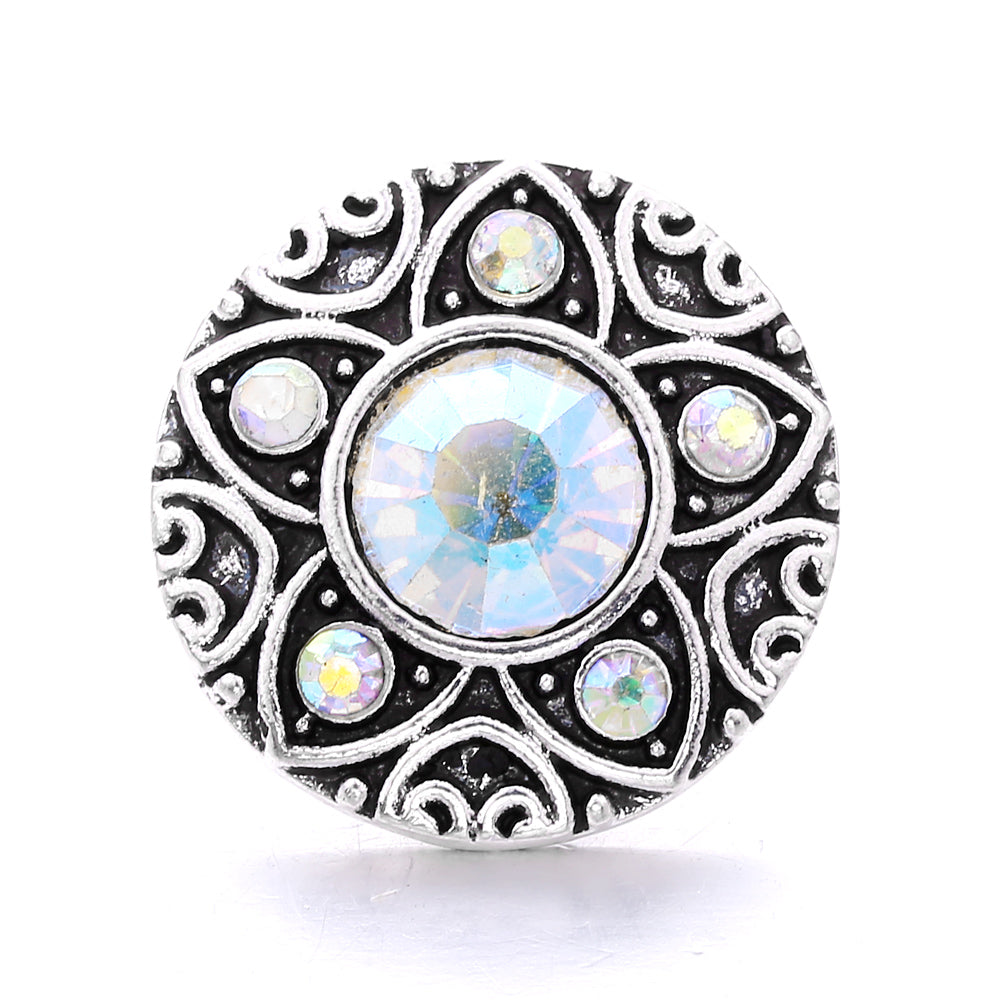 Shiny Rhinestone Inlaid 18mm Snap Button Charm Zinc Alloy Charms