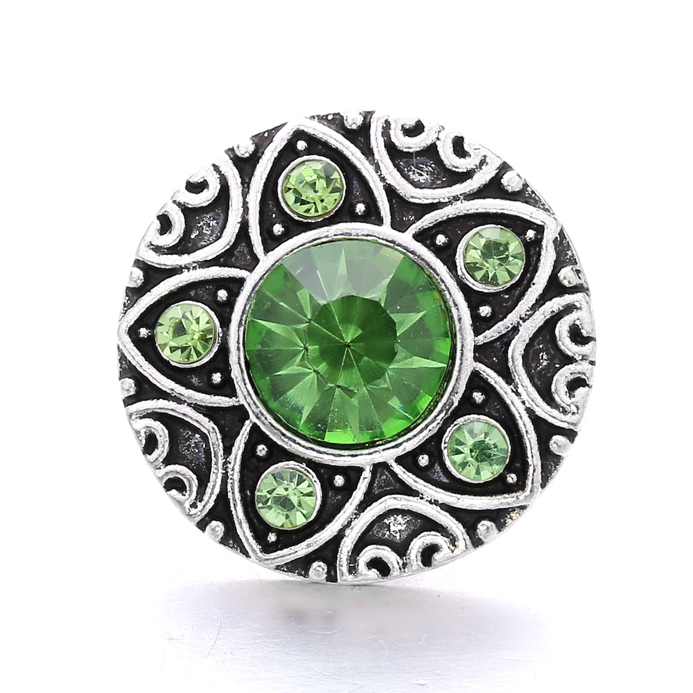 18mm Emerald Green Rhinestone Snap Button Charm | Interchangeable Charm for Bracelet & Necklace