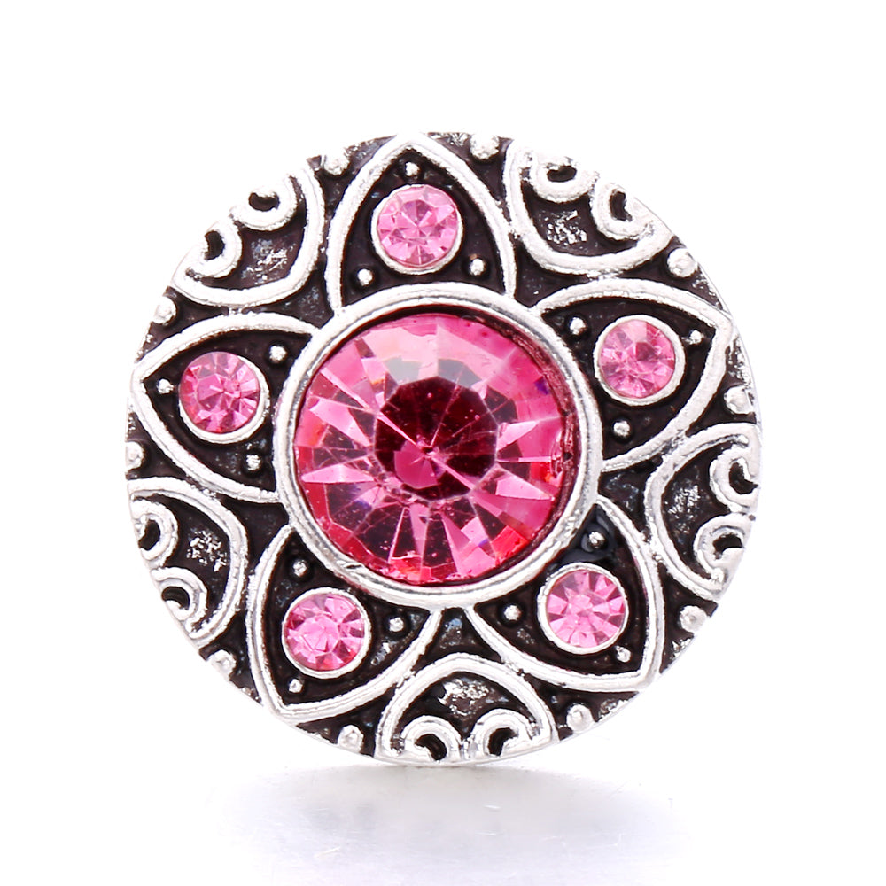 18mm Pink Crystal Snap Charm | Replaceable Rhinestone Charm Collection