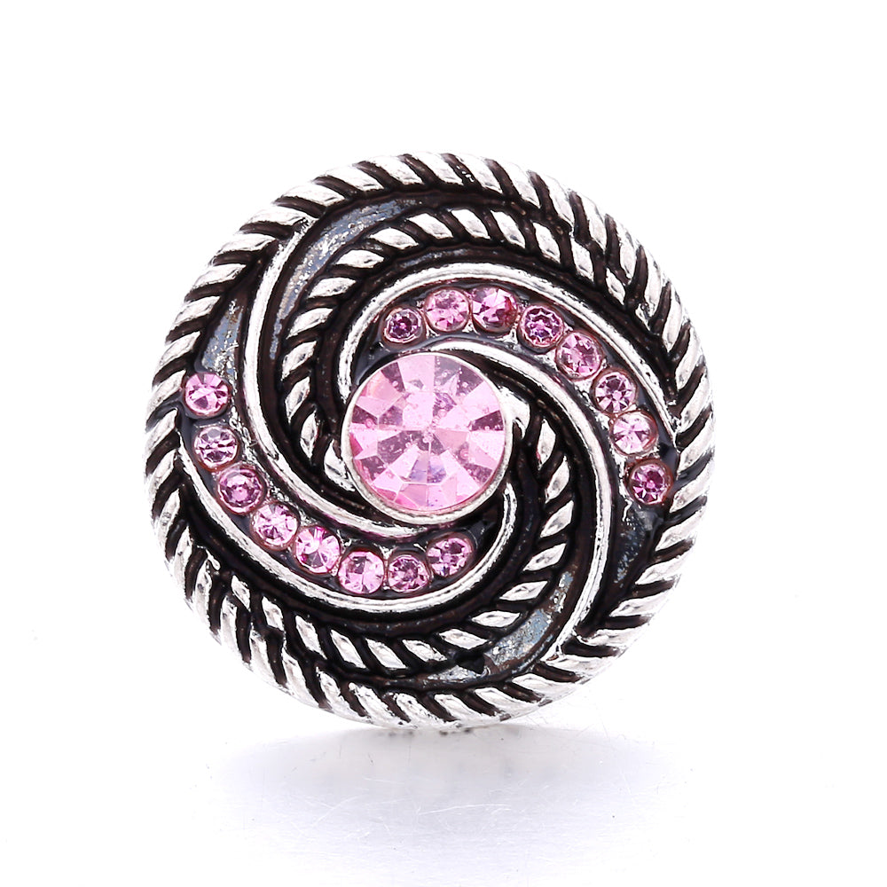 Vintage Pink Rhinestone 18mm Snap Charm | Retro Interchangeable Jewelry Charm