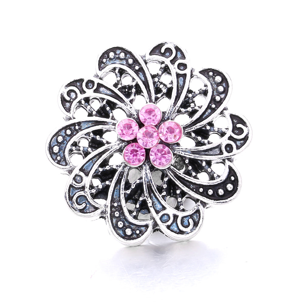 Vintage Pink Rhinestone 18mm Snap Charm | Retro Interchangeable Jewelry Charm