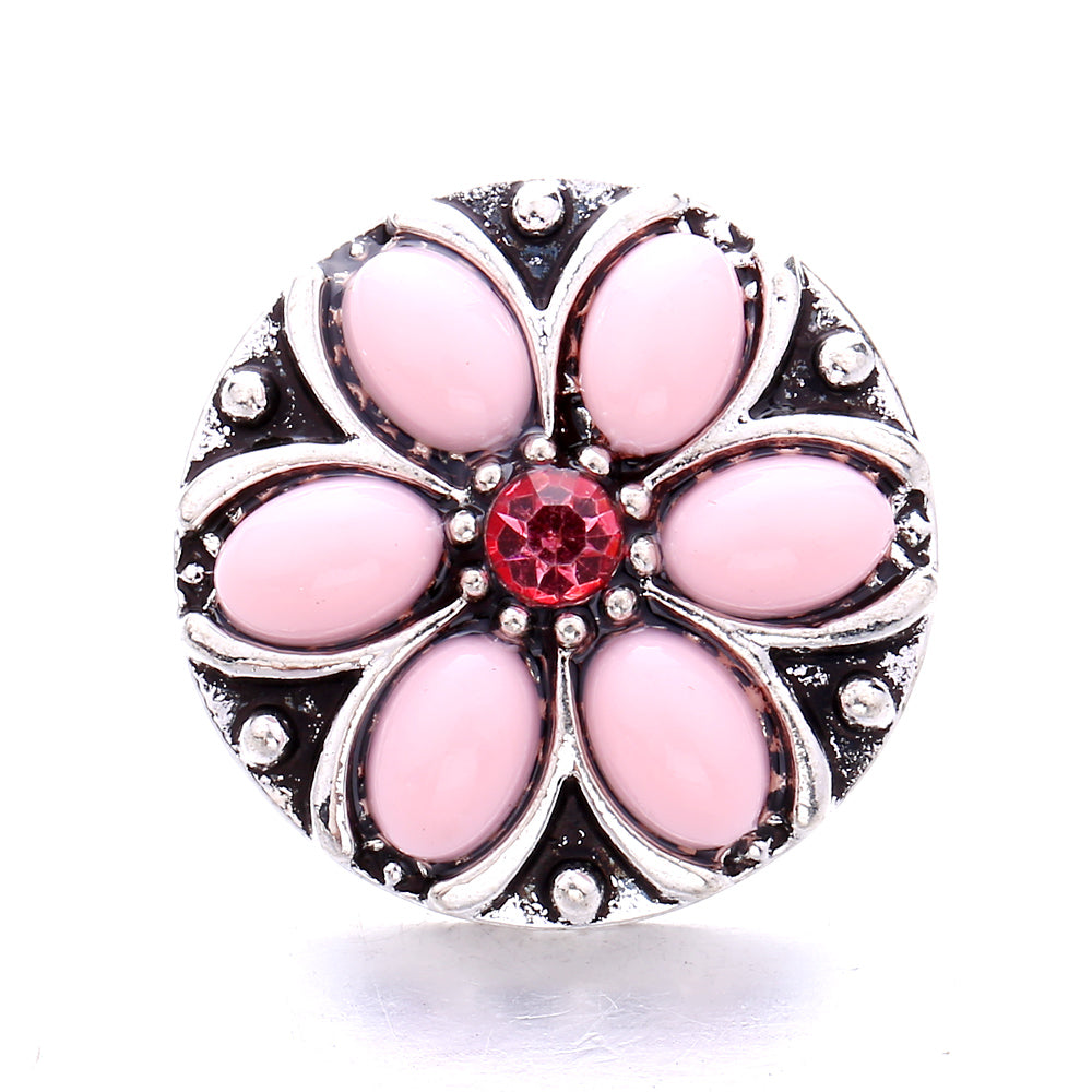 Vintage Pink Rhinestone 18mm Snap Charm | Retro Interchangeable Jewelry Charm
