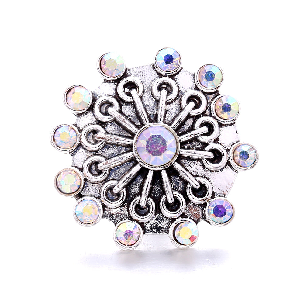 Shiny Rhinestone Inlaid 18mm Snap Button Charm Zinc Alloy Charms