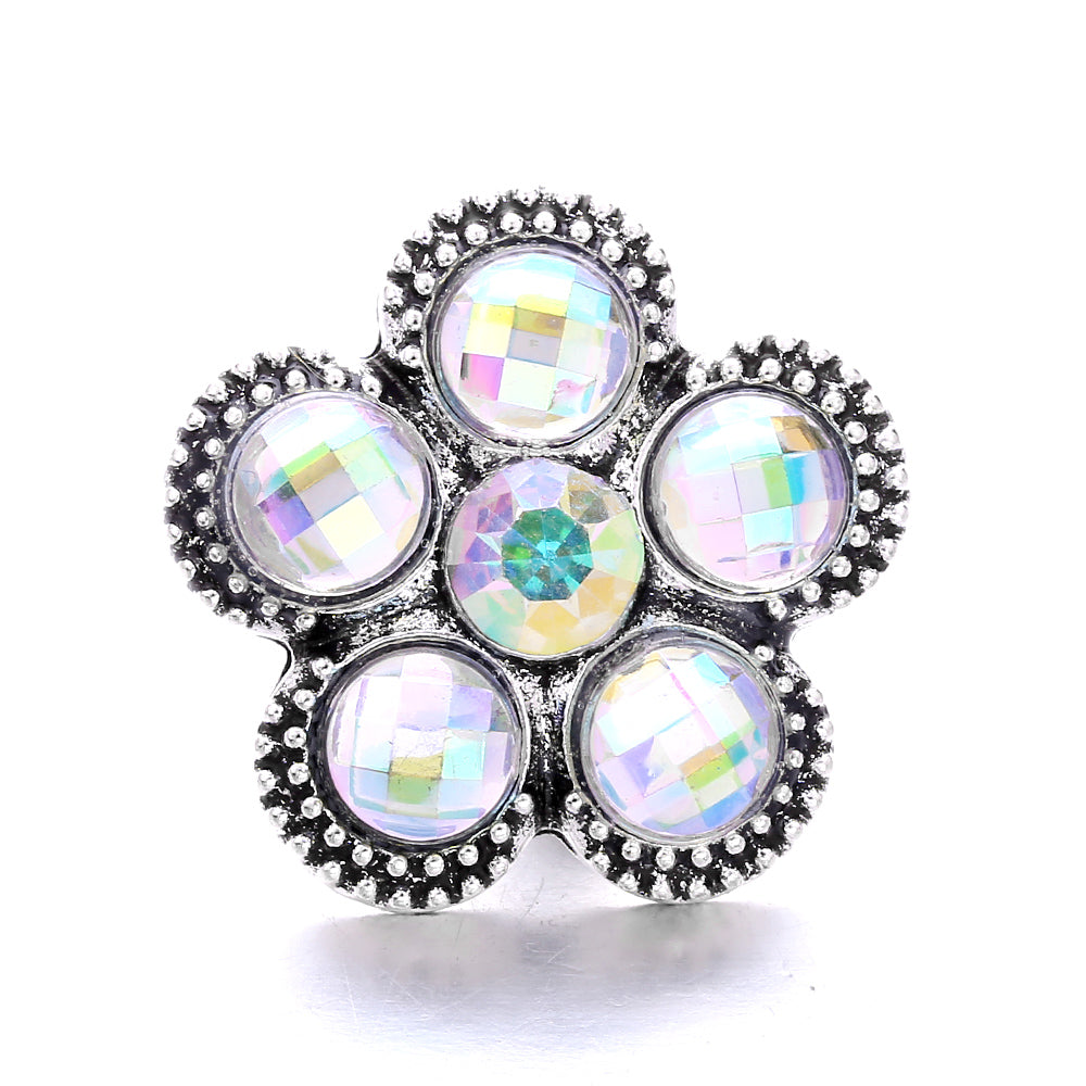 Shiny Rhinestone Inlaid 18mm Snap Button Charm Zinc Alloy Charms