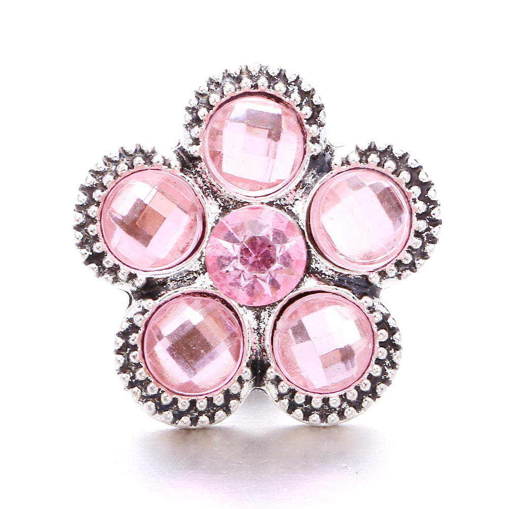 Vintage Pink Rhinestone 18mm Snap Charm | Retro Interchangeable Jewelry Charm