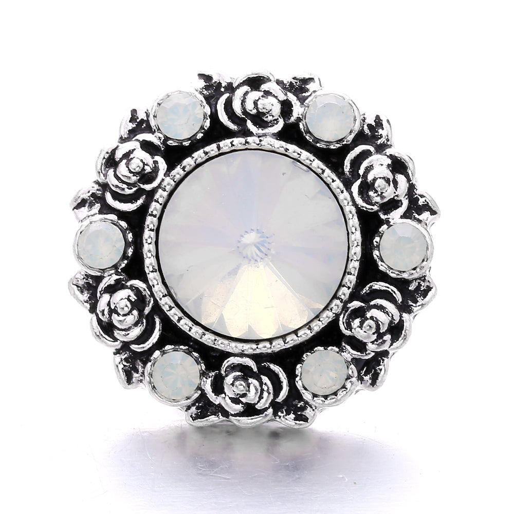Shiny Rhinestone Inlaid 18mm Snap Button Charm Zinc Alloy Charms