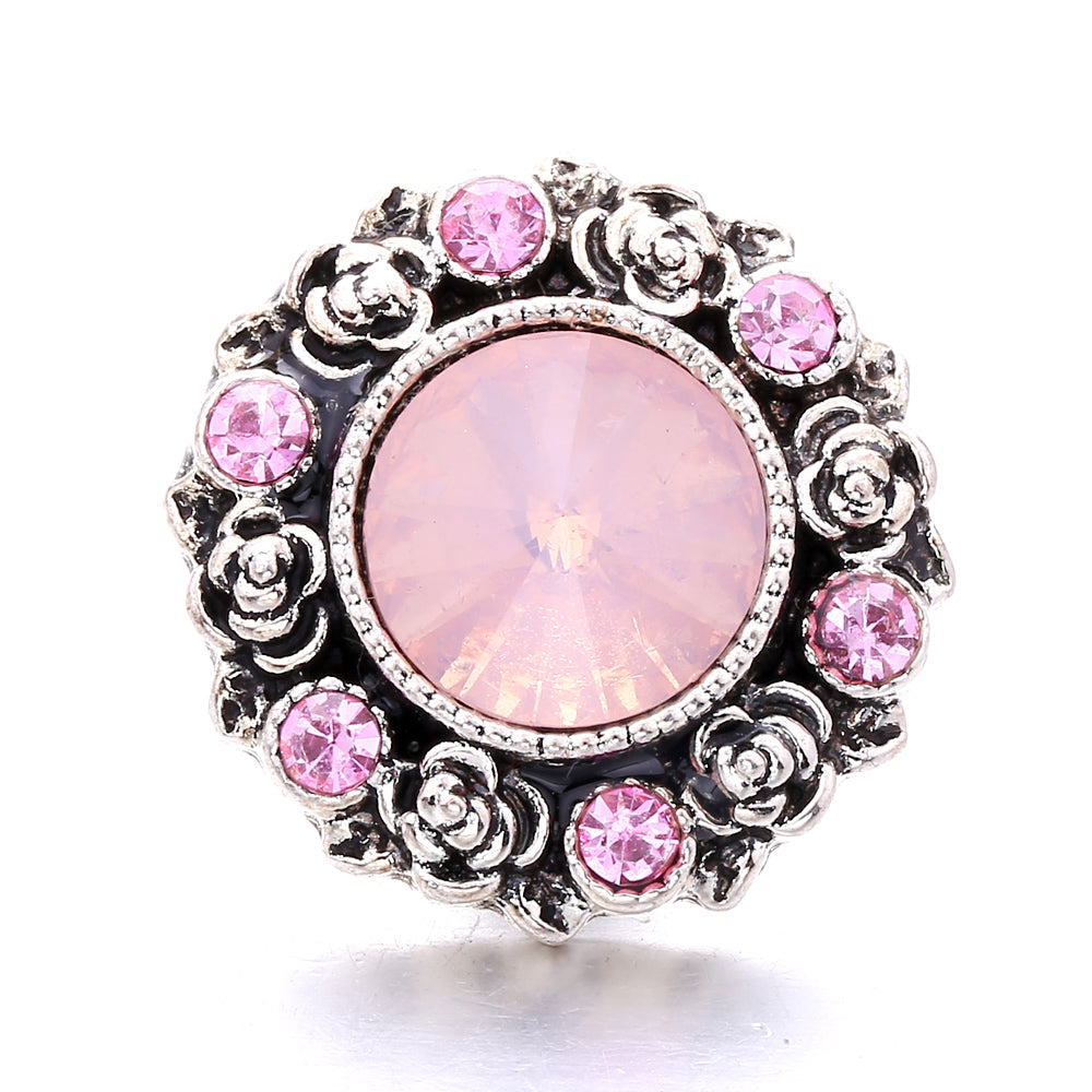 Vintage Pink Rhinestone 18mm Snap Charm | Retro Interchangeable Jewelry Charm