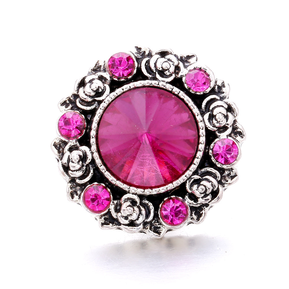 18mm Pink Crystal Snap Charm | Replaceable Rhinestone Charm Collection