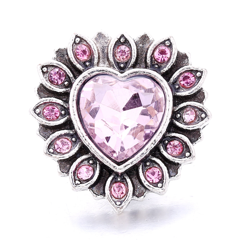 Vintage Pink Rhinestone 18mm Snap Charm | Retro Interchangeable Jewelry Charm