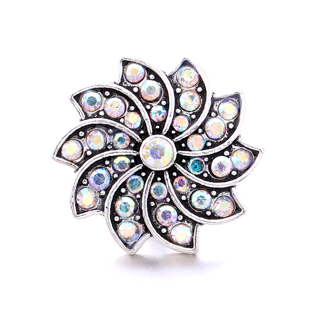 Shiny Rhinestone Inlaid 18mm Snap Button Charm Zinc Alloy Charms