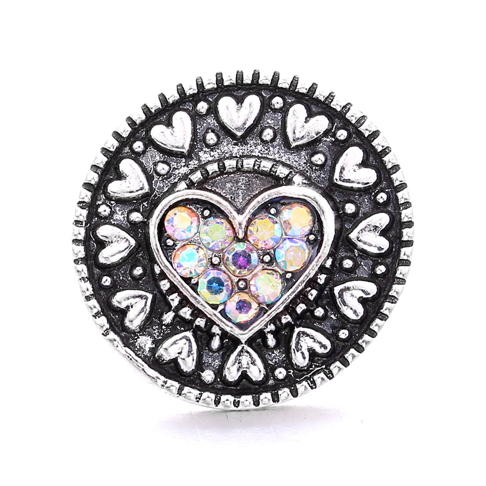 Shiny Rhinestone Inlaid 18mm Snap Button Charm Zinc Alloy Charms