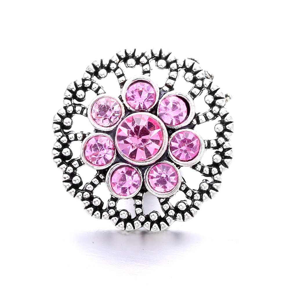 Vintage Pink Rhinestone 18mm Snap Charm | Retro Interchangeable Jewelry Charm