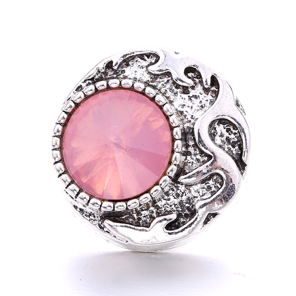 Vintage Pink Rhinestone 18mm Snap Charm | Retro Interchangeable Jewelry Charm