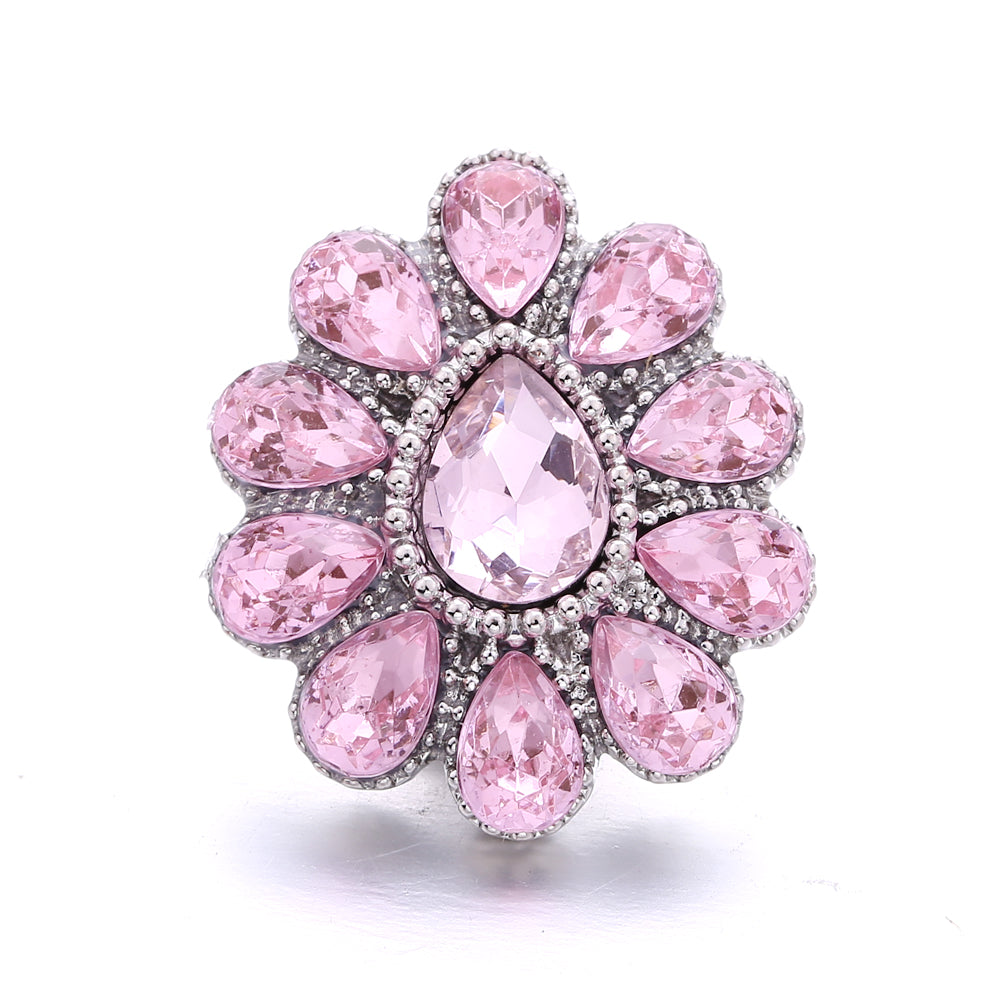 18mm Pink Rhinestone Snap Charms Collection | Floral Crystal Interchangeable Charms
