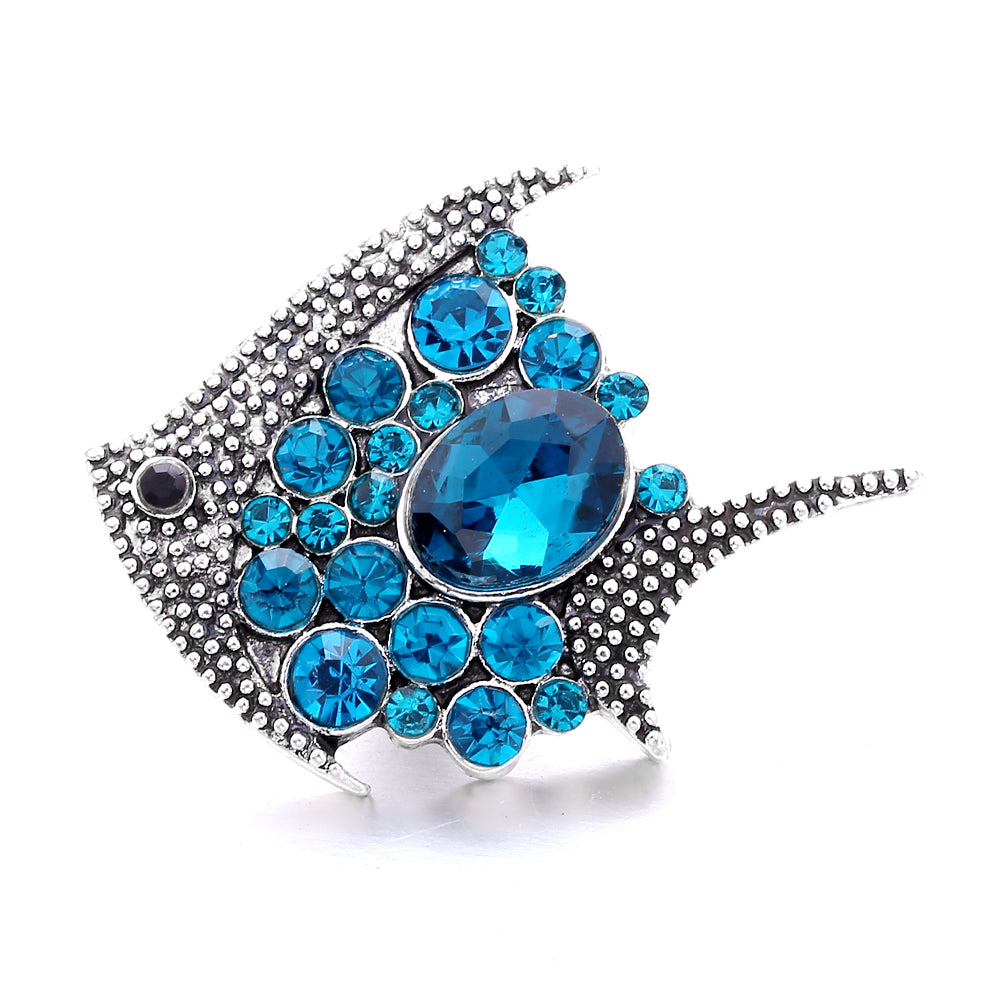 18mm Sea Life Rhinestone Snap Charm | Interchangeable Blue Crystal Charm