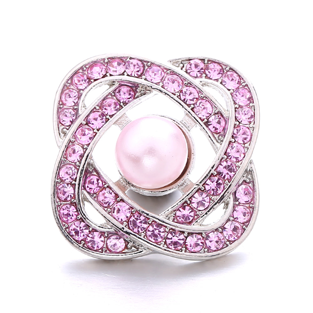 18mm Pink Rhinestone Snap Charms Collection | Floral Crystal Interchangeable Charms