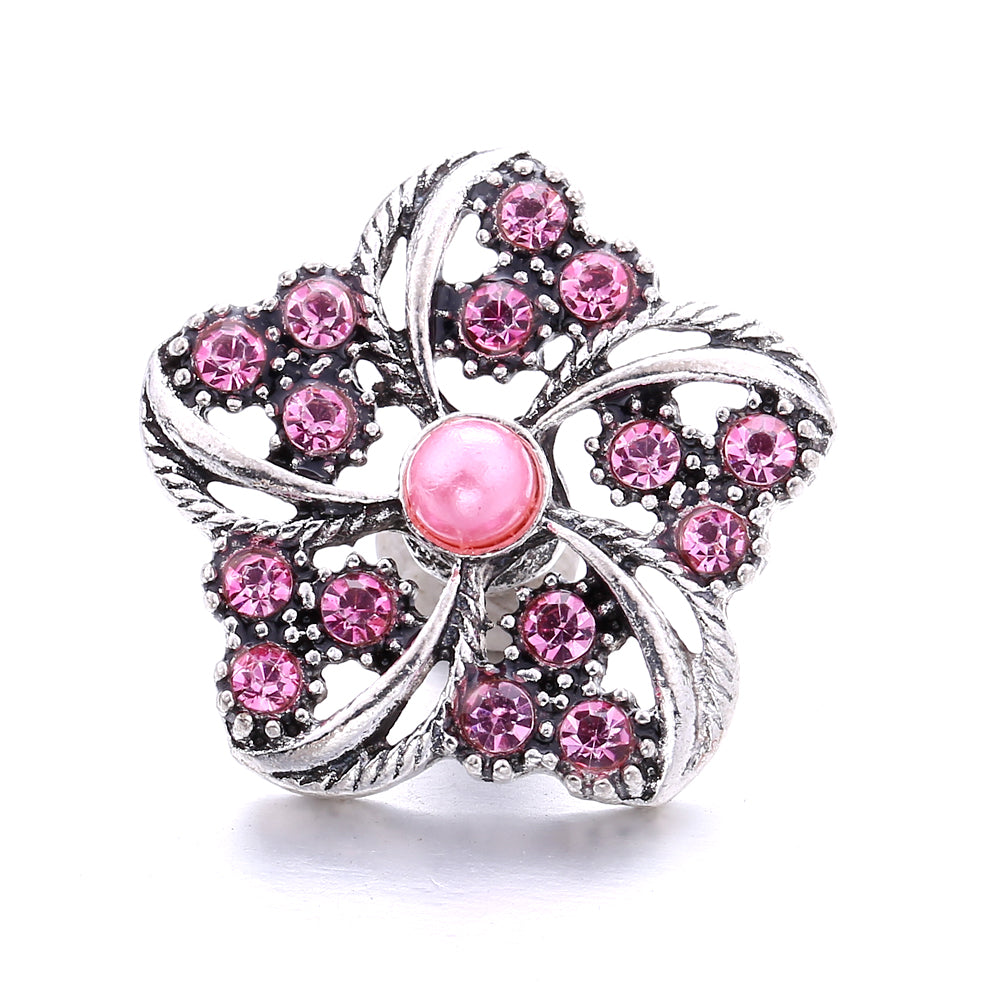 18mm Pink Rhinestone Snap Charms Collection | Floral Crystal Interchangeable Charms