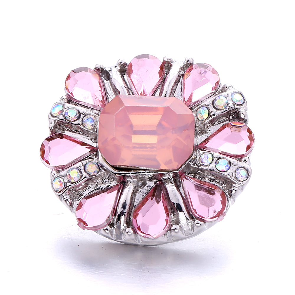 18mm Pink Rhinestone Snap Charms Collection | Floral Crystal Interchangeable Charms
