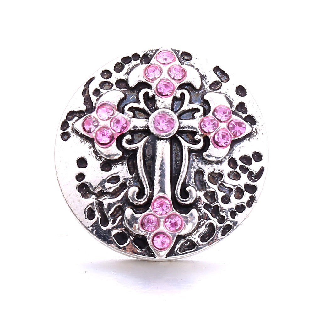 18mm Pink Rhinestone Snap Charms Collection | Floral Crystal Interchangeable Charms