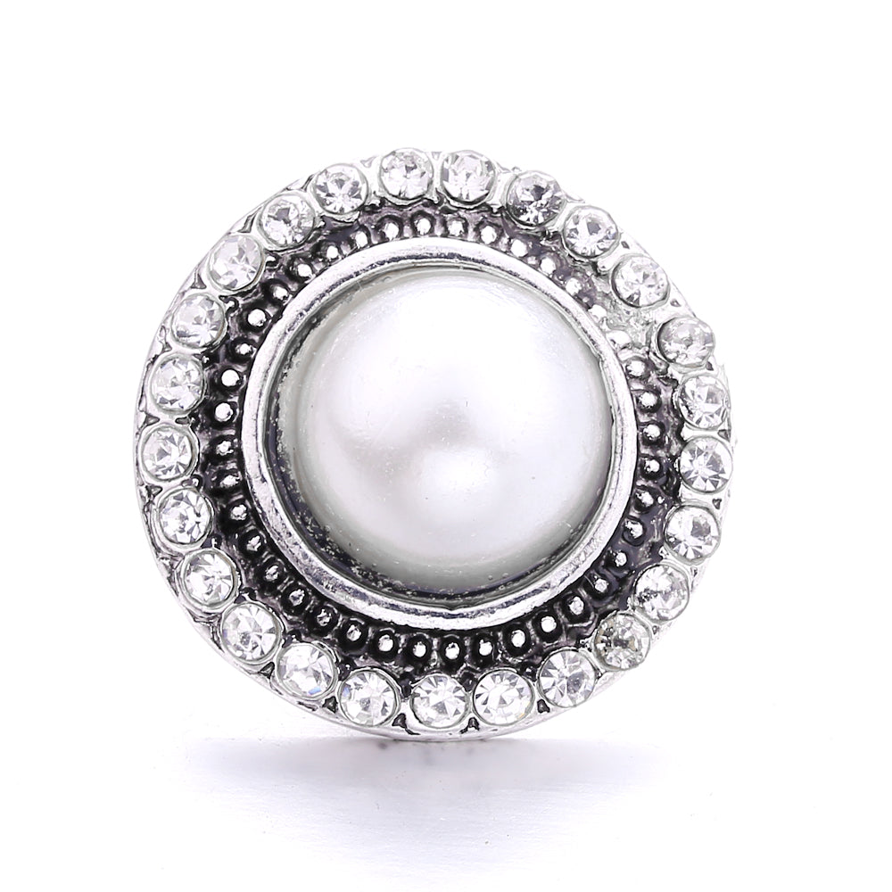 Interchangeable 18mm Pearl Snap Charms with Floral Rhinestone Designs