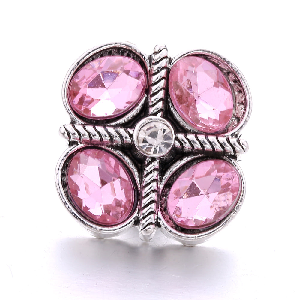 18mm Pink Rhinestone Snap Charms Collection | Floral Crystal Interchangeable Charms