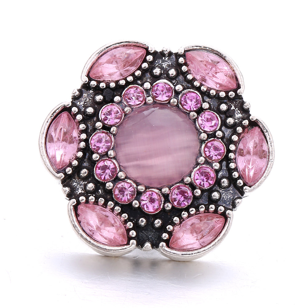 18mm Pink Rhinestone Snap Charms Collection | Floral Crystal Interchangeable Charms