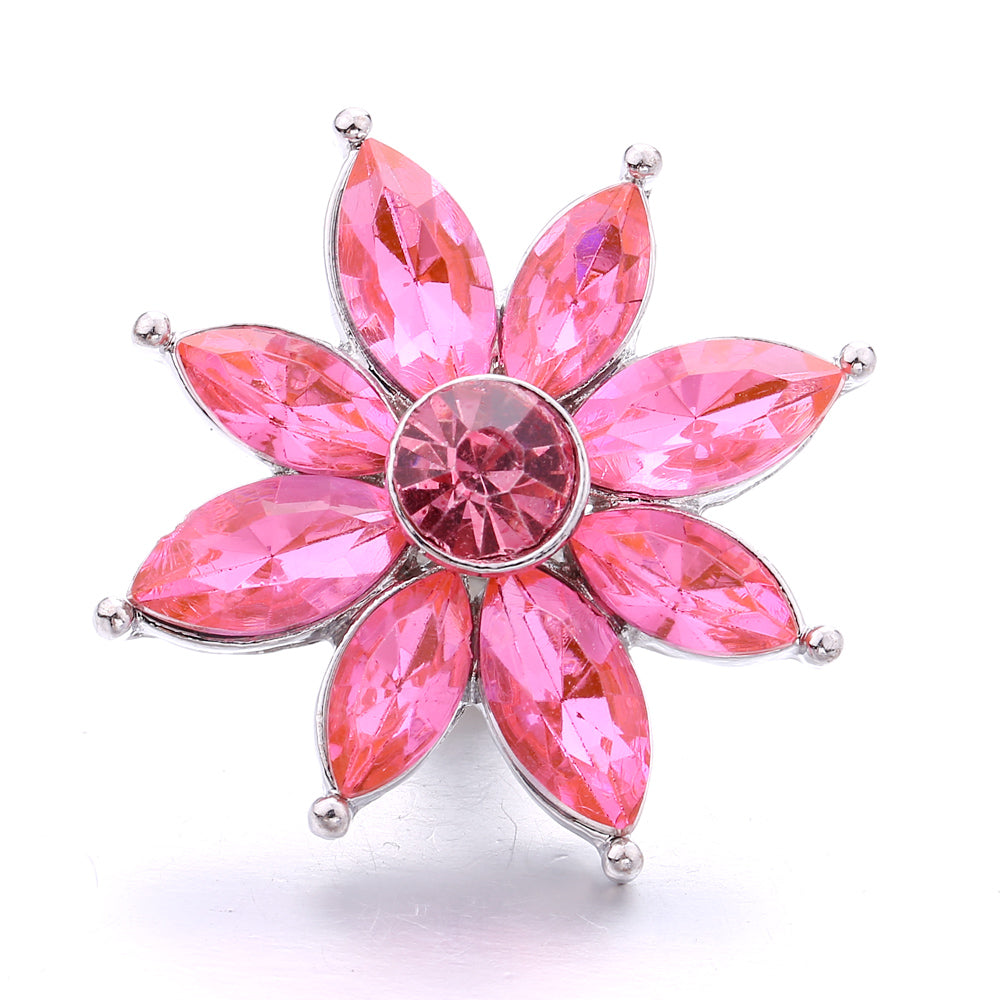 18mm Pink Rhinestone Snap Charms Collection | Floral Crystal Interchangeable Charms