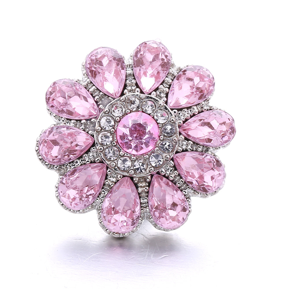 18mm Pink Rhinestone Snap Charms Collection | Floral Crystal Interchangeable Charms