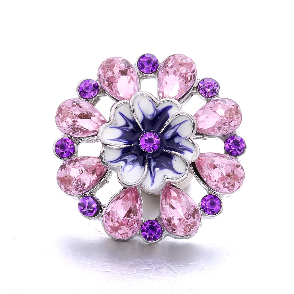 18mm Pink Rhinestone Snap Charms Collection | Floral Crystal Interchangeable Charms