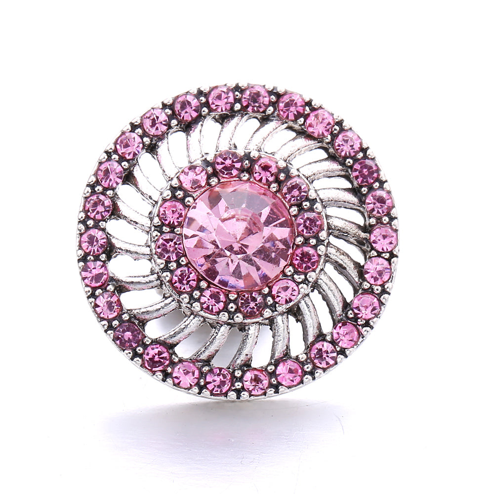 18mm Pink Rhinestone Snap Charms Collection | Floral Crystal Interchangeable Charms