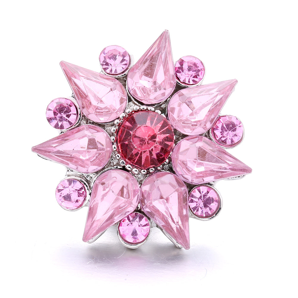 18mm Pink Rhinestone Snap Charms Collection | Floral Crystal Interchangeable Charms