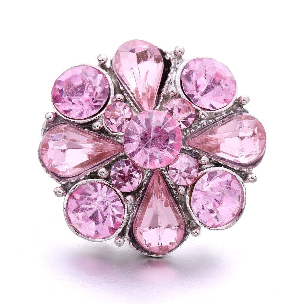 18mm Pink Rhinestone Snap Charms Collection | Floral Crystal Interchangeable Charms