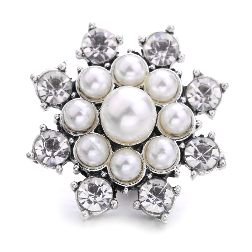 Interchangeable 18mm Pearl Snap Charms with Floral Rhinestone Designs