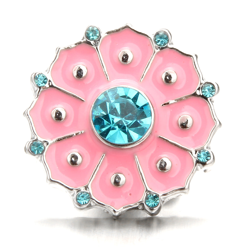 18mm Pink Rhinestone Snap Charms Collection | Floral Crystal Interchangeable Charms
