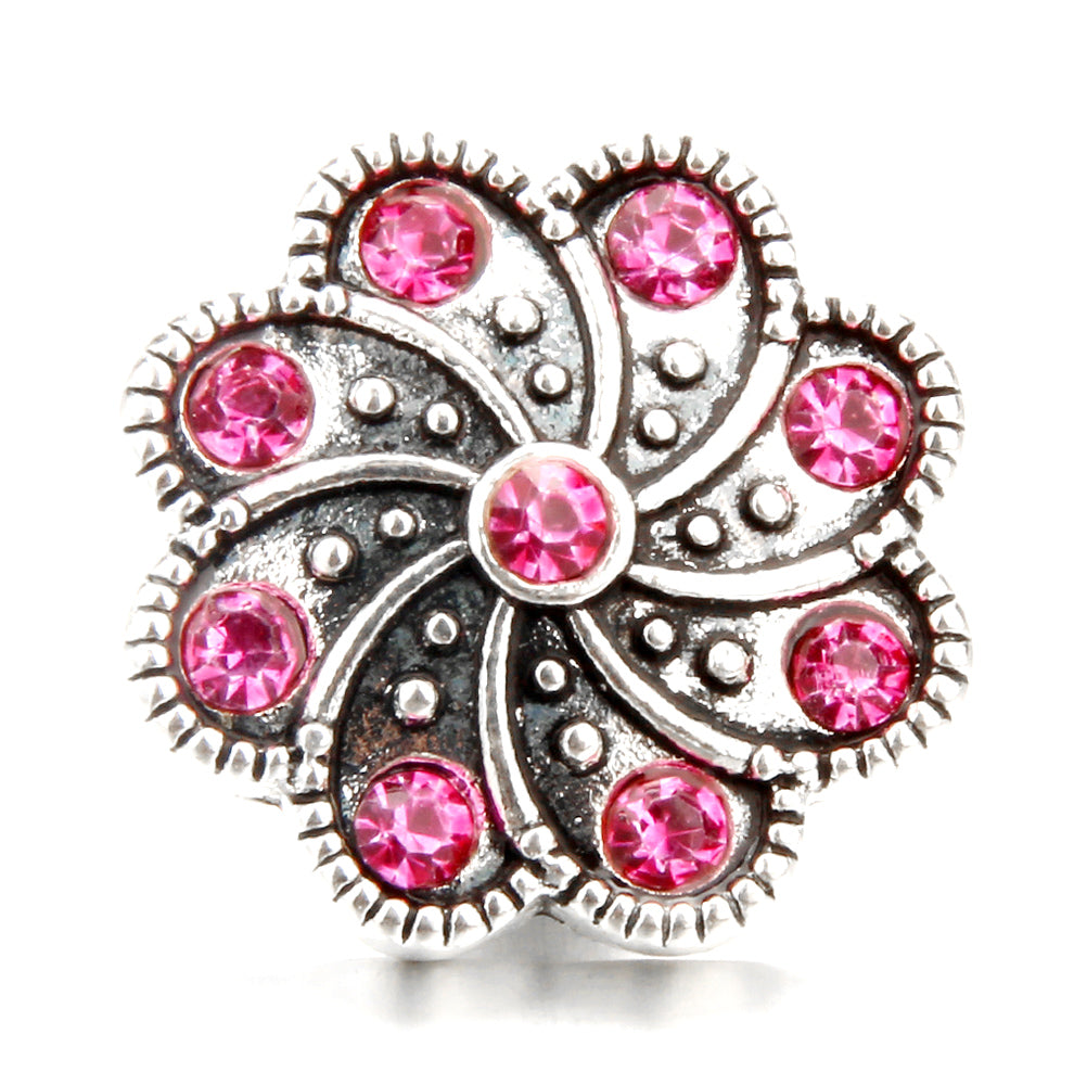 18mm Pink Rhinestone Snap Charms Collection | Floral Crystal Interchangeable Charms