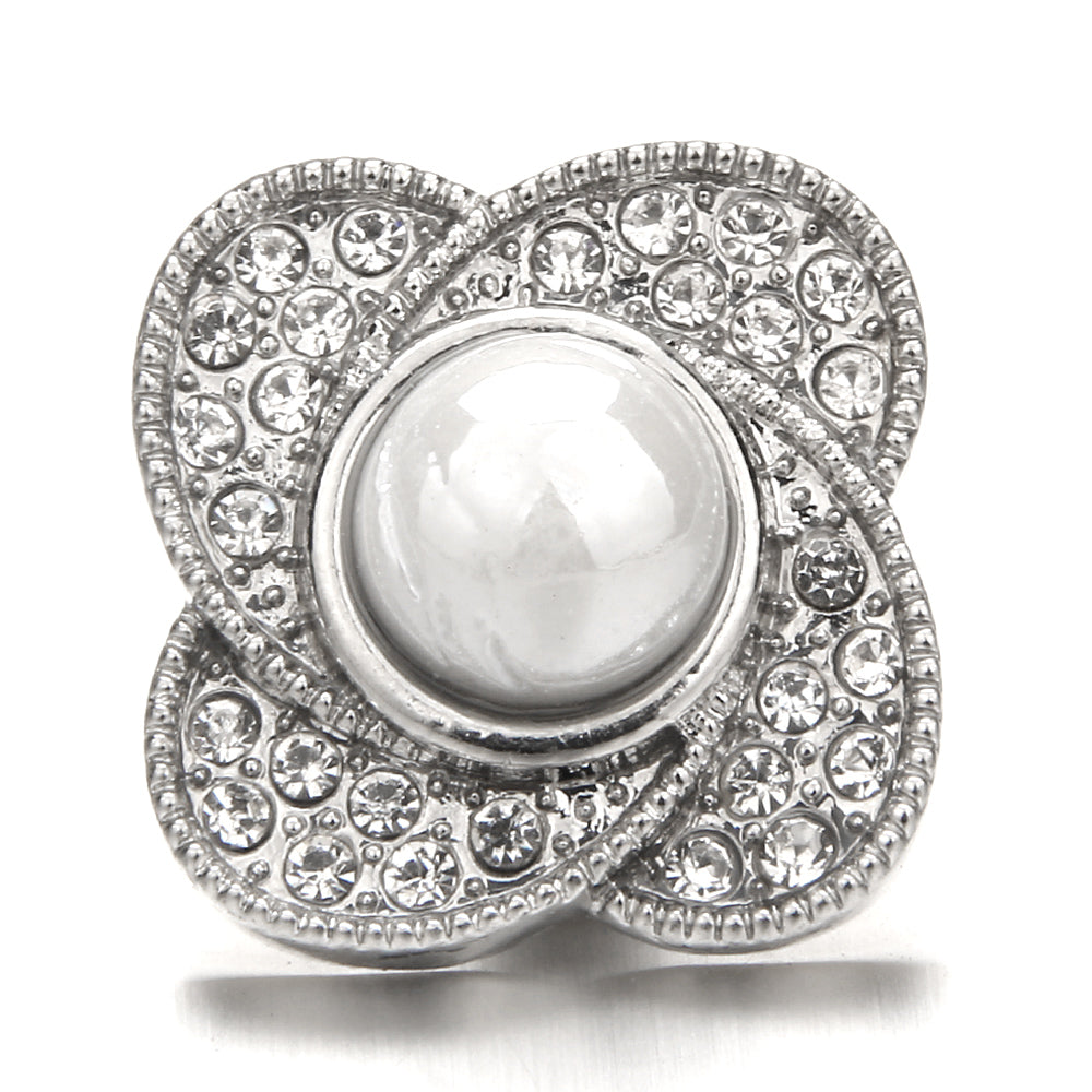 Interchangeable 18mm Pearl Snap Charms with Floral Rhinestone Designs