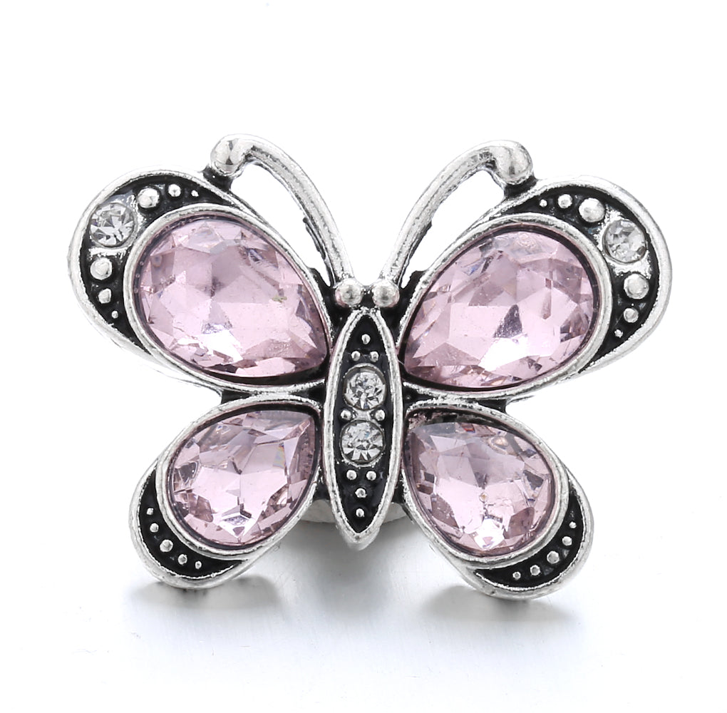 18mm Pink Rhinestone Snap Charms Collection | Floral Crystal Interchangeable Charms