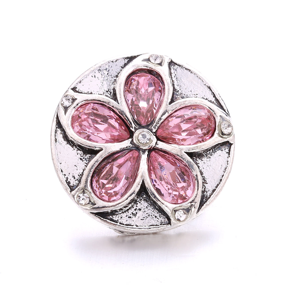 18mm Pink Rhinestone Snap Charms Collection | Floral Crystal Interchangeable Charms