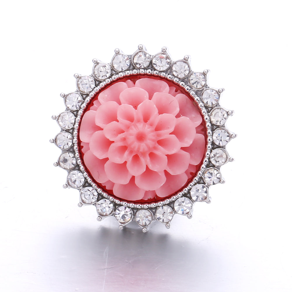 18mm Pink Rhinestone Snap Charms Collection | Floral Crystal Interchangeable Charms