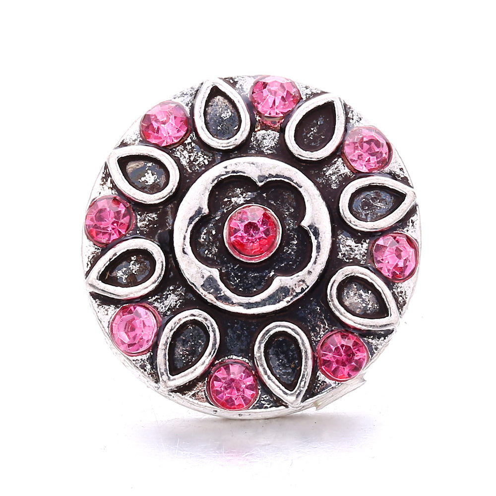 18mm Pink Rhinestone Charm | Vintage Crystal Snap Jewelry Collection
