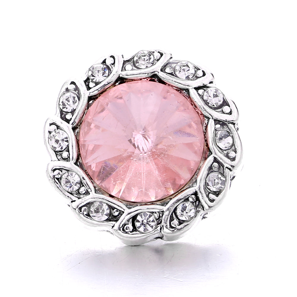 18mm Pink Rhinestone Snap Charms Collection | Floral Crystal Interchangeable Charms