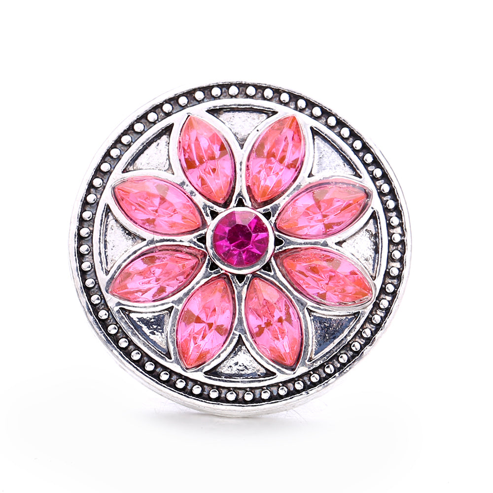 18mm Pink Rhinestone Snap Charms Collection | Floral Crystal Interchangeable Charms