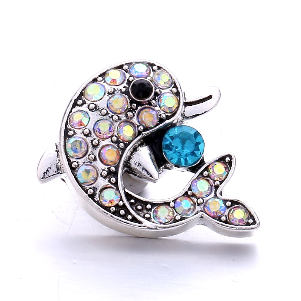 18mm Interchangeable Snap Button Charm Iridescent Rhinestone Zinc Alloy Charms
