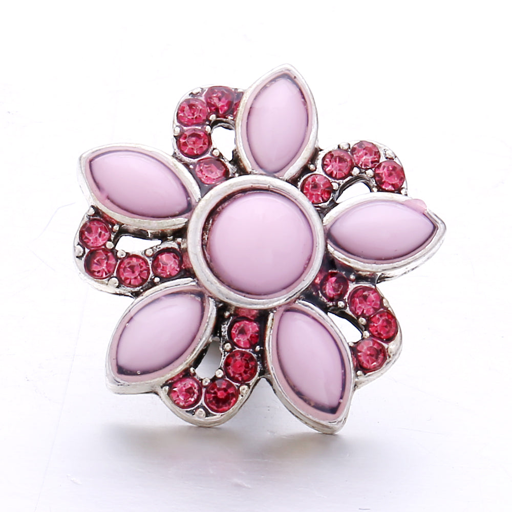 18mm Pink Rhinestone Snap Charms Collection | Floral Crystal Interchangeable Charms