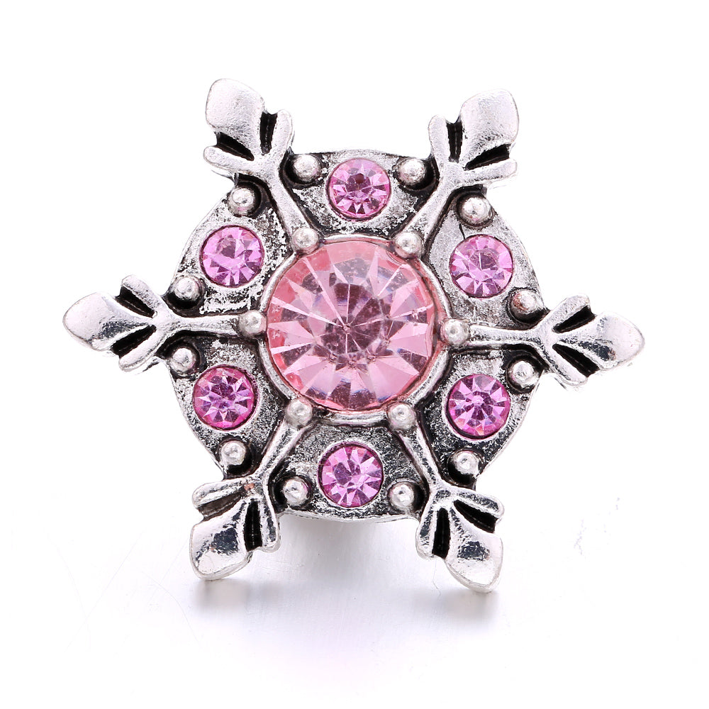 18mm Pink Rhinestone Snap Charms Collection | Floral Crystal Interchangeable Charms